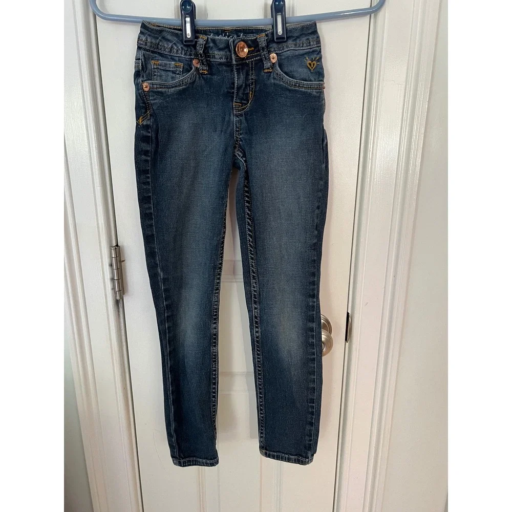 Justice Girls Simply Low Skinny Jeans Dark Wash Denim Rose Gold Hardware Size 7S